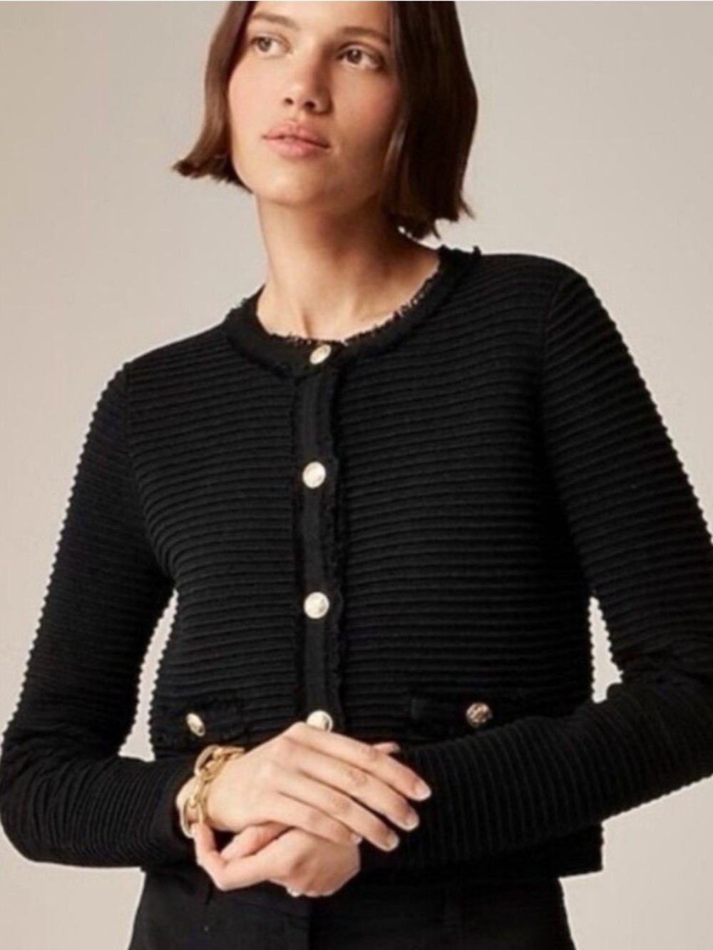 NWT J. Crew Emilie Black Ribbed Lady Jacket with Gold Buttons